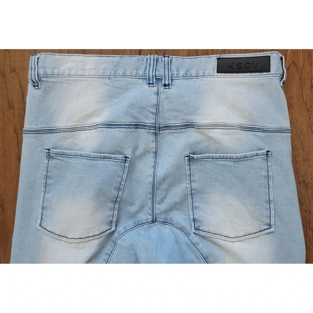 KSCY Melbourne Men's Blue Distressed Elastic Hem Denim‎ Jeans Size 34x31
